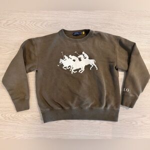 Polo Ralph Lauren Women’s Olive Green Cropped Crewneck Sweatshirt M Triple Pony